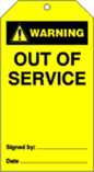 Warning Out of Service Tag - Yellow